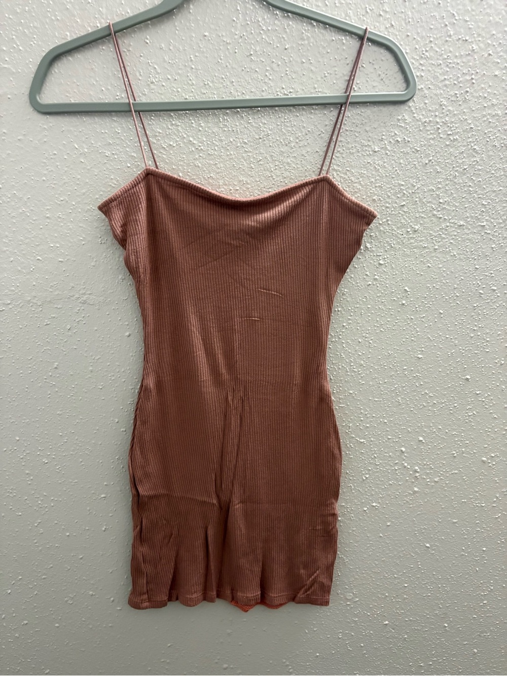 Ribbed Spaghetti-Strap Mini Dress - Mauve Pink